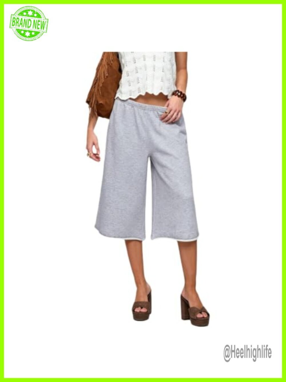 Women's Wide Leg Capri Sweatpants Elastic Waist Baggy Crop Jorts